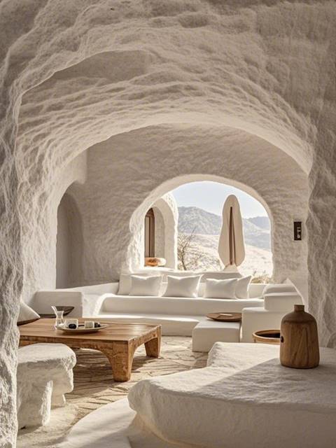 生成洞穴风民宿装修风格图片，要求白色为主，真实 (1).jpg