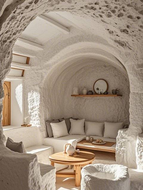 生成洞穴风民宿装修风格图片，要求白色为主，真实 (2).jpg