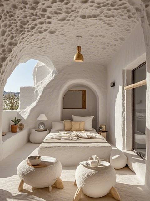 生成洞穴风民宿装修风格图片，要求白色为主，真实 (3).jpg